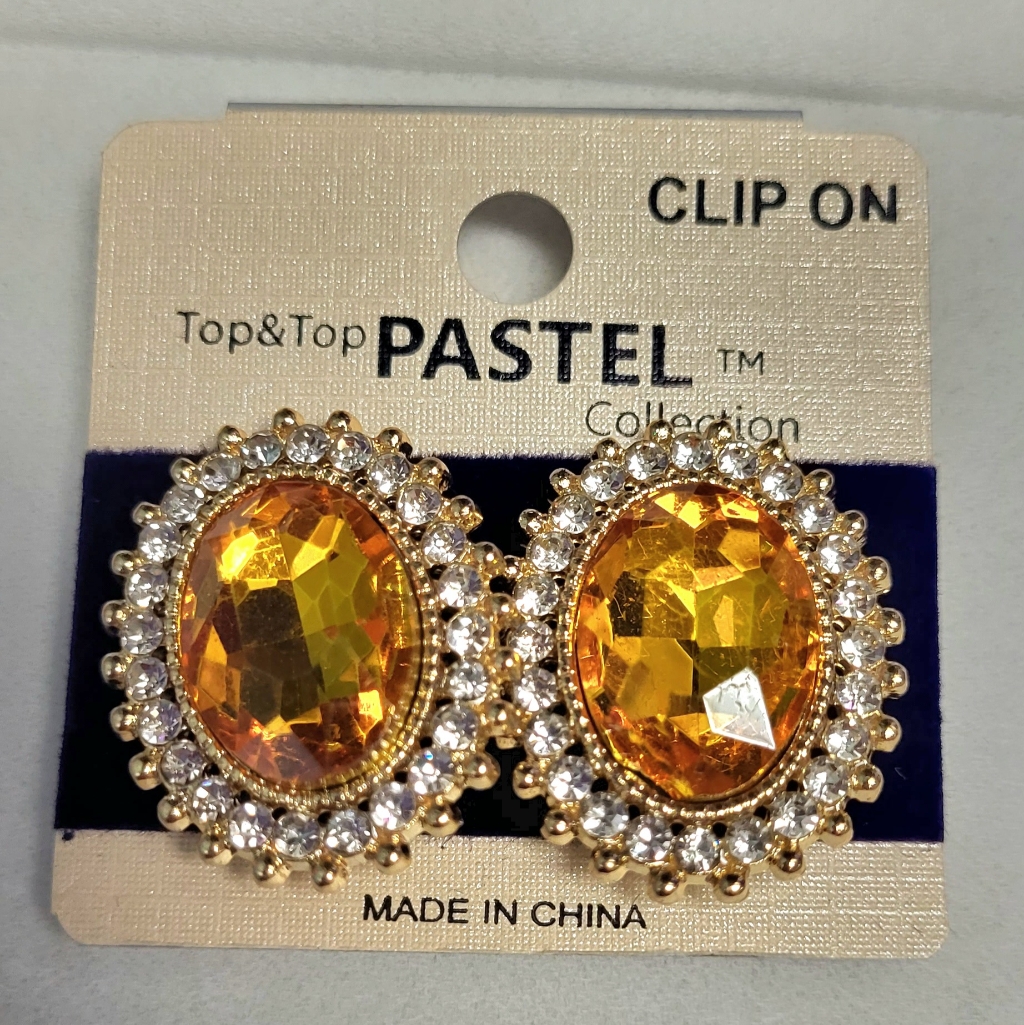 Vintage Beautiful Yellow Stone Rhinestones Clip On Earrings 11$